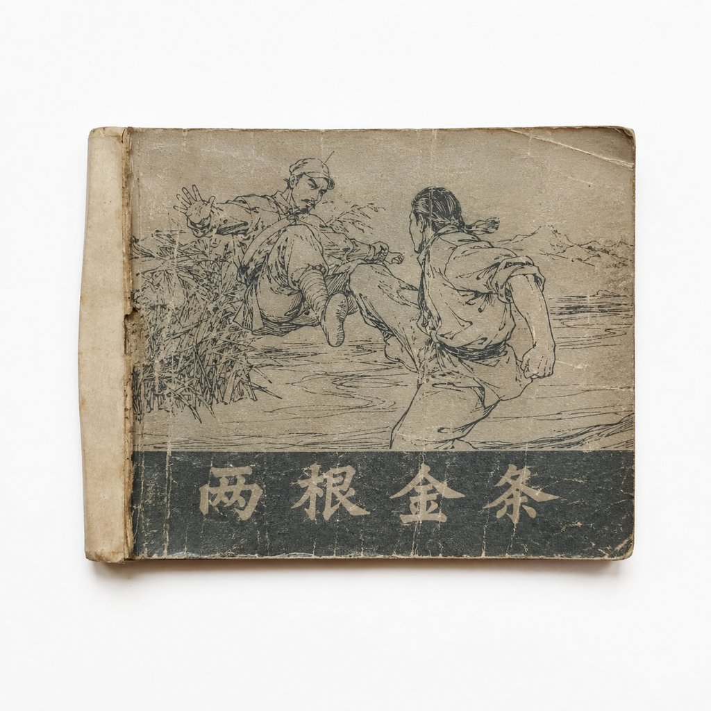 复古连环画小人书封面，黑白线描风格，描绘两人打斗场景，卷边怀旧质感