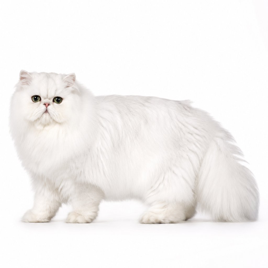 雪白波斯猫，圆脸长毛，慵懒姿态，写实风格