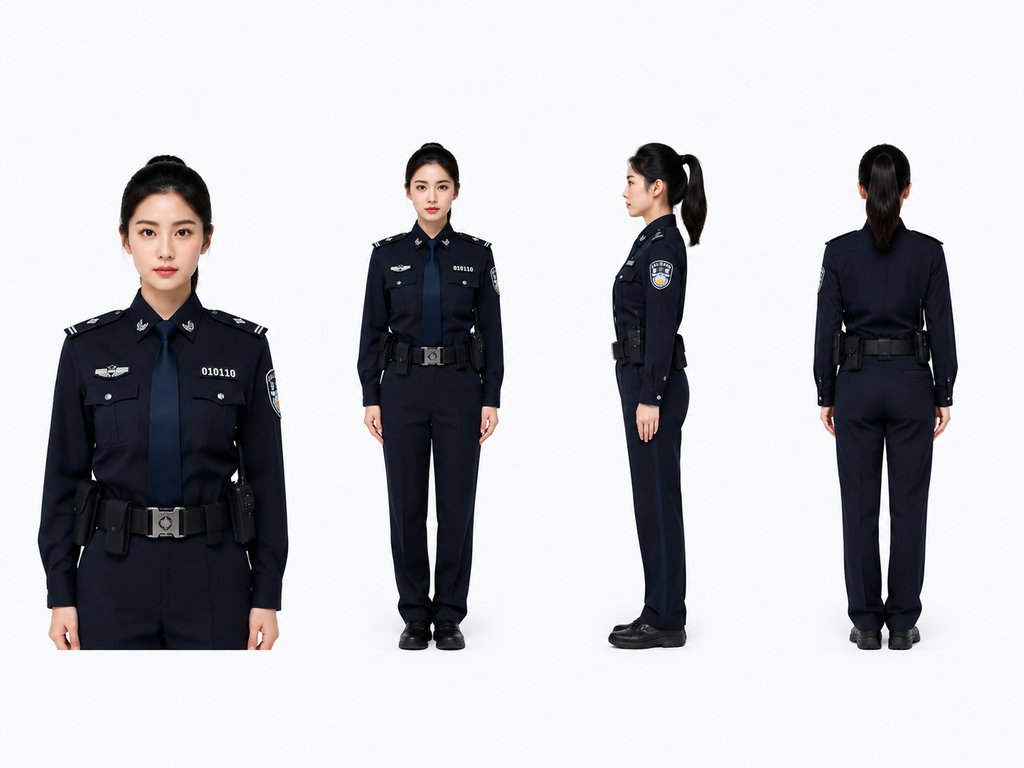 女警身穿深蓝色警服，马尾发型，英气十足的现代都市写实风格角色图