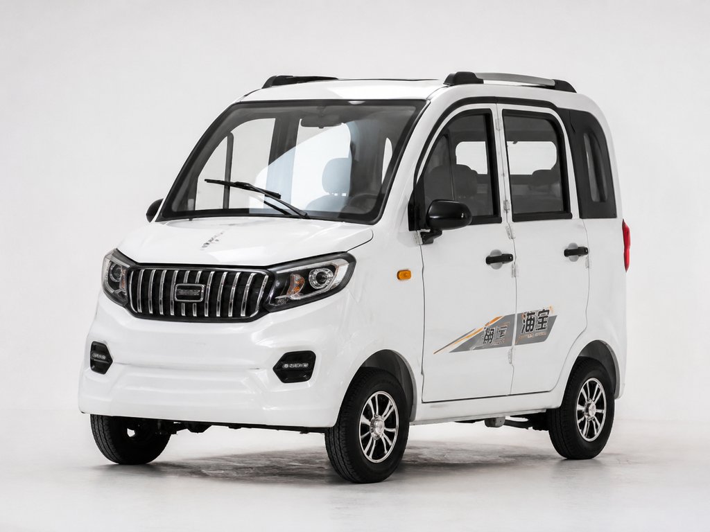 白色封闭式老年代步车，小巧现代设计，3D写实风格