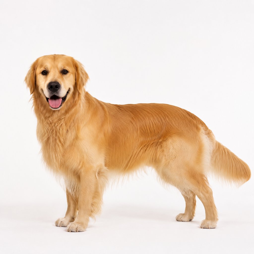 金毛犬，金色长毛，微笑表情，现代写实风格