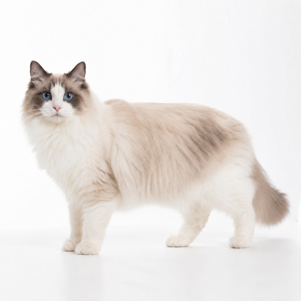布偶猫，长毛蓝眼，面具纹，现代都市写实风格