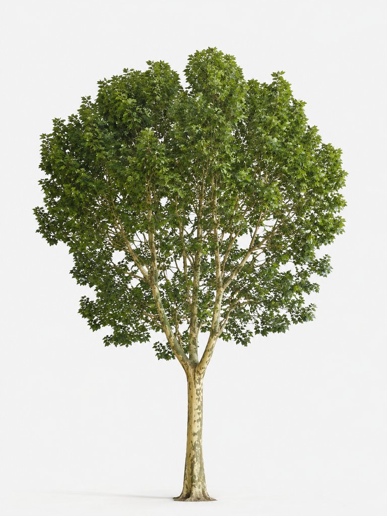 行道梧桐树，阔叶浓荫，斑驳树干，现代都市写实风格3D植物模型