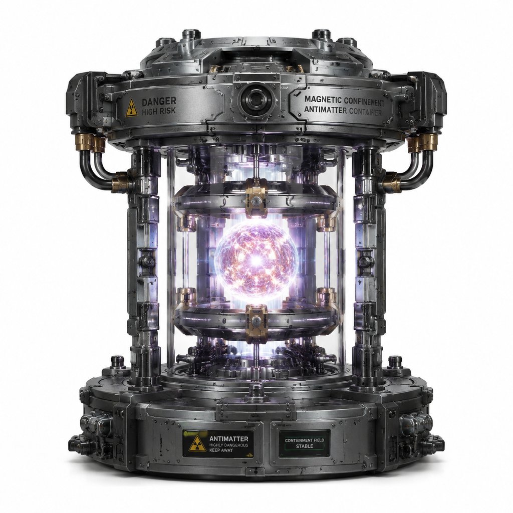 反物质容器，磁约束发光核心，硬科幻写实风格3D道具