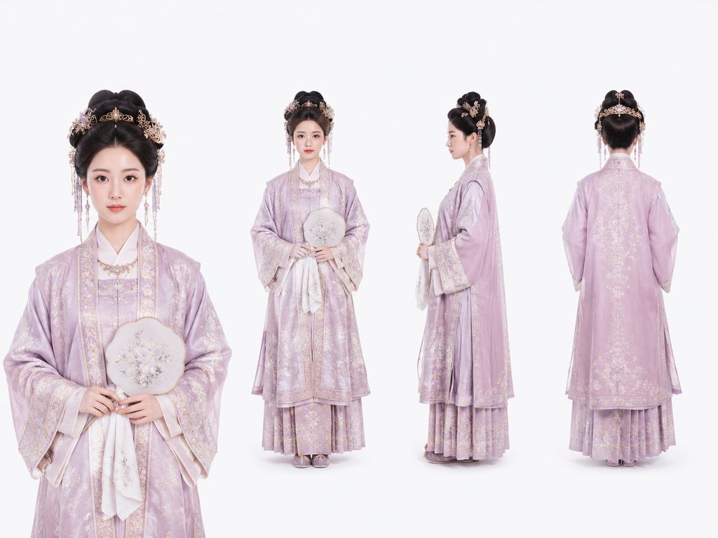 古装嫡女小姐,藕荷色袄裙,累丝珠钗,手持团扇,写实风格