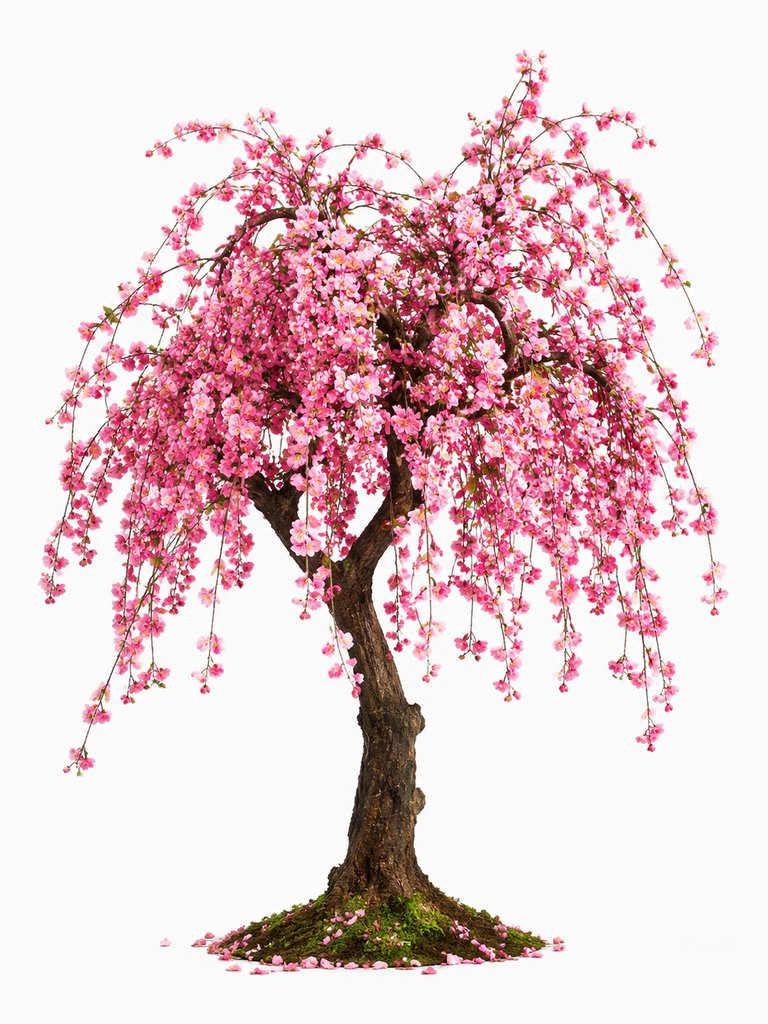 垂枝海棠，粉红繁花盛开，写实风格3D植物素材