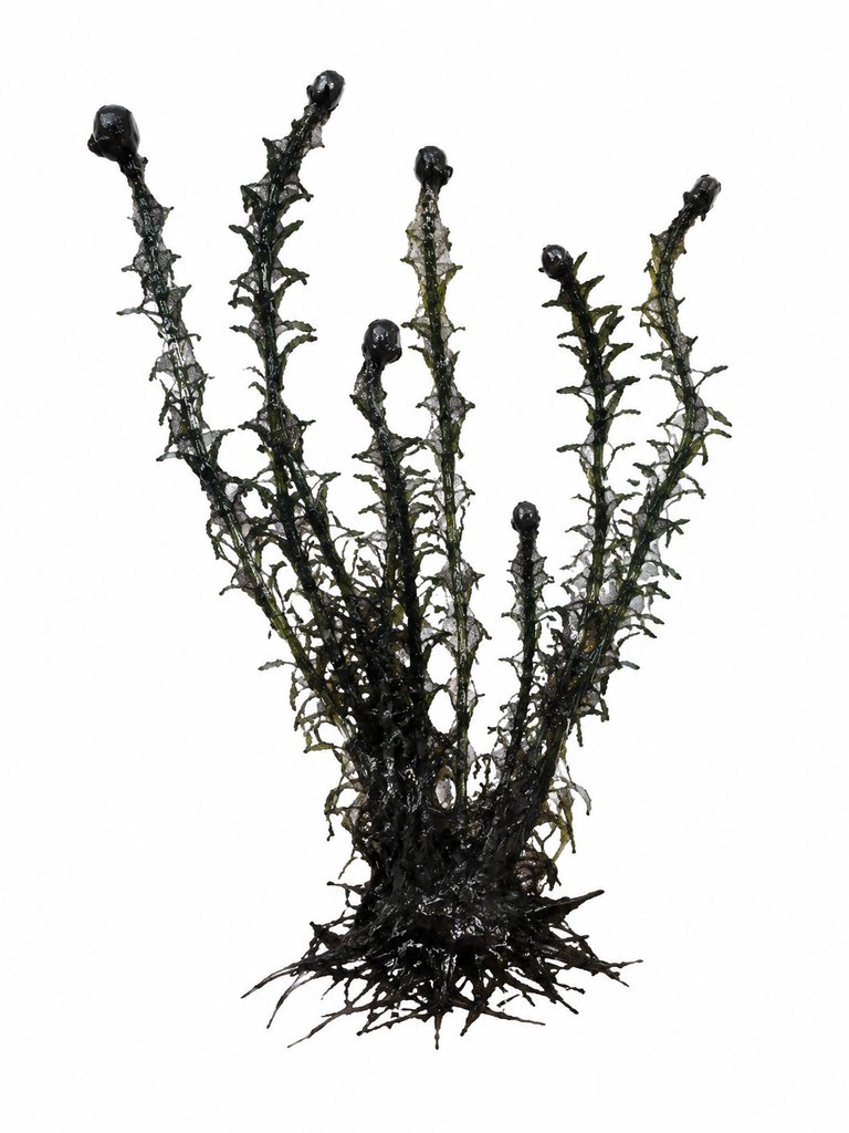 末世风格污染黑藻，墨黑色水生植物，带有毒泡，写实3D渲染