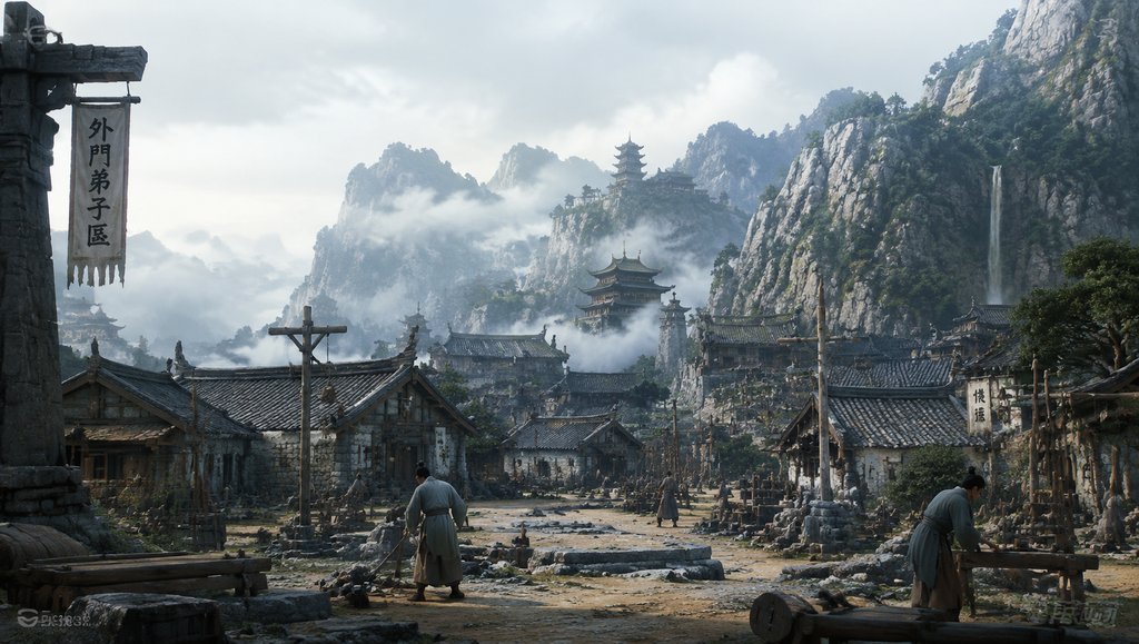 外门弟子区石屋群,山间仙侠村落,写实东方古风场景