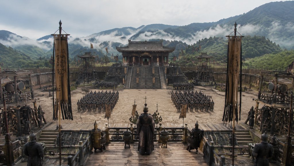 商周风格校场建筑，点将台与列阵士兵，写实神话风格3D场景