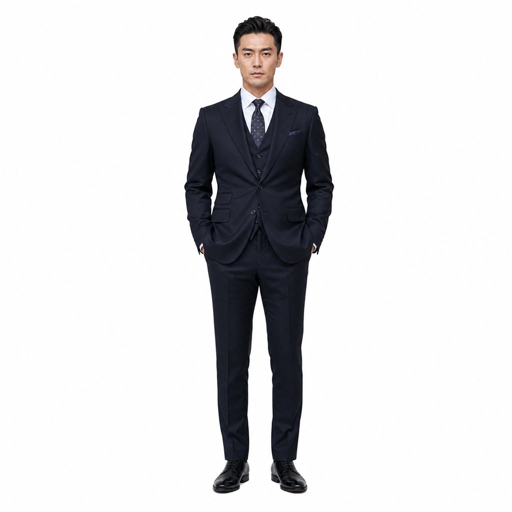 现代都市商界男配角，宽额浓眉，硬朗面容，身着名贵手工西装，写实风格