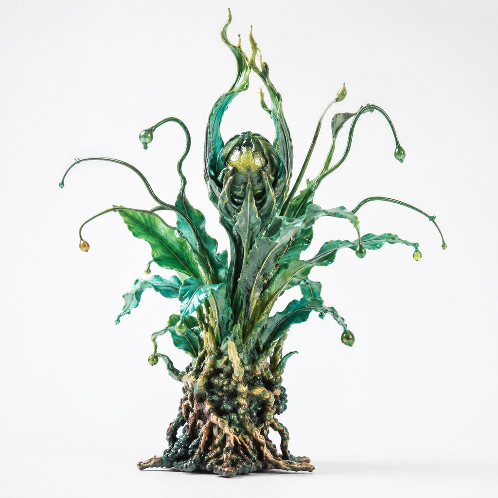 祝余草，青翠灵草，上古洪荒风格写实3D道具，奇幻植物造型