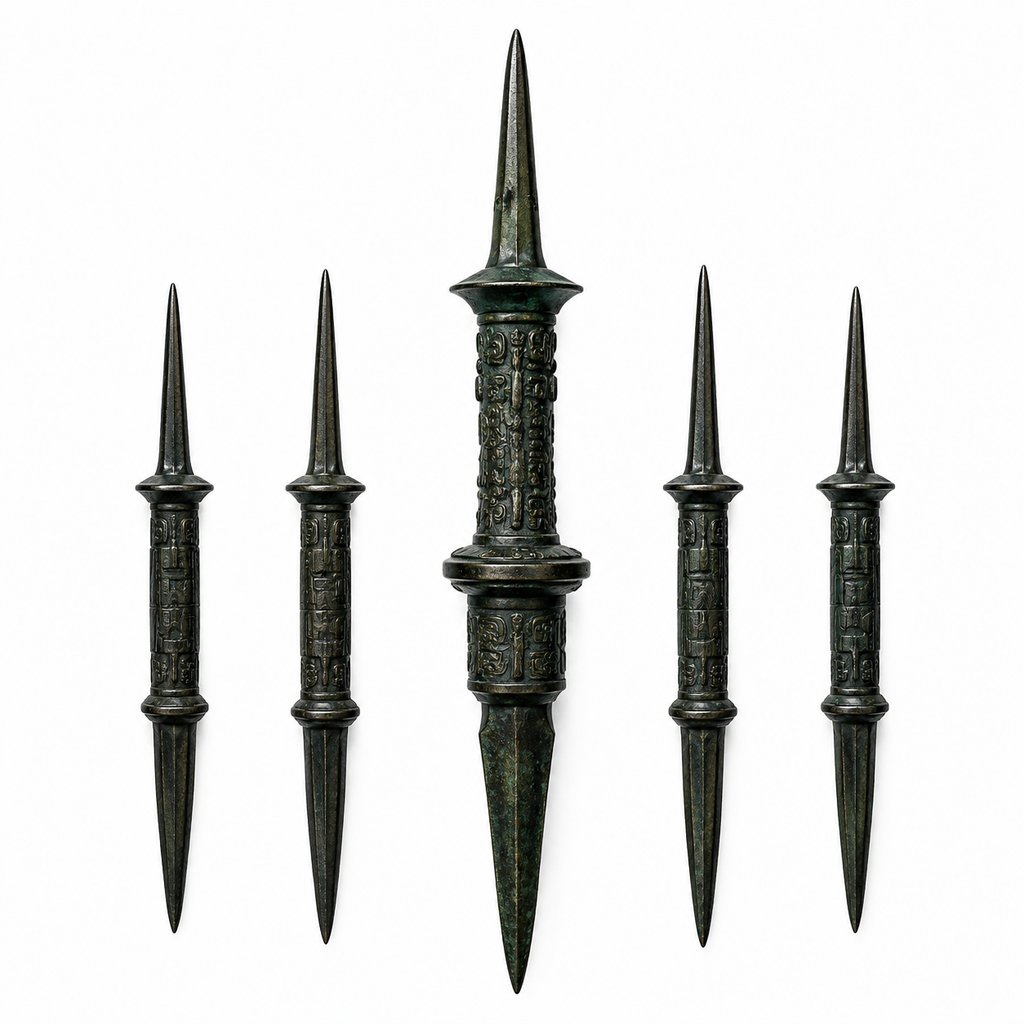 古代暗器攒心钉，黑色金属质感，尖锐锋利，写实风格3D道具模型