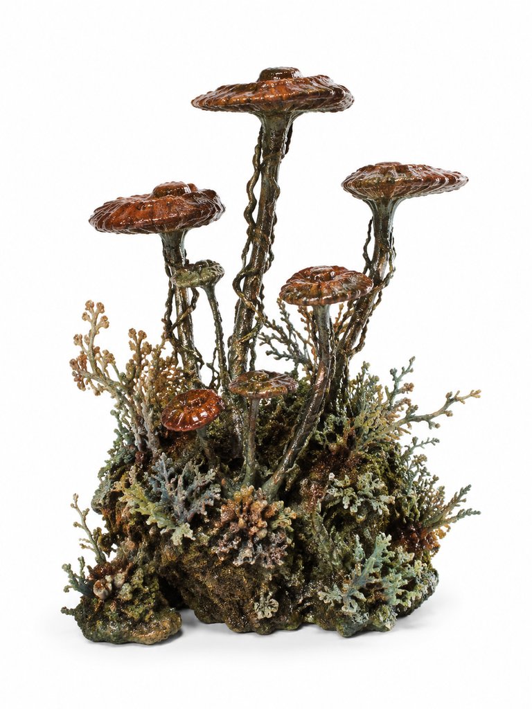 仙山灵芝丛，簇生灵芝，瑞草环绕，写实风格3D植物模型