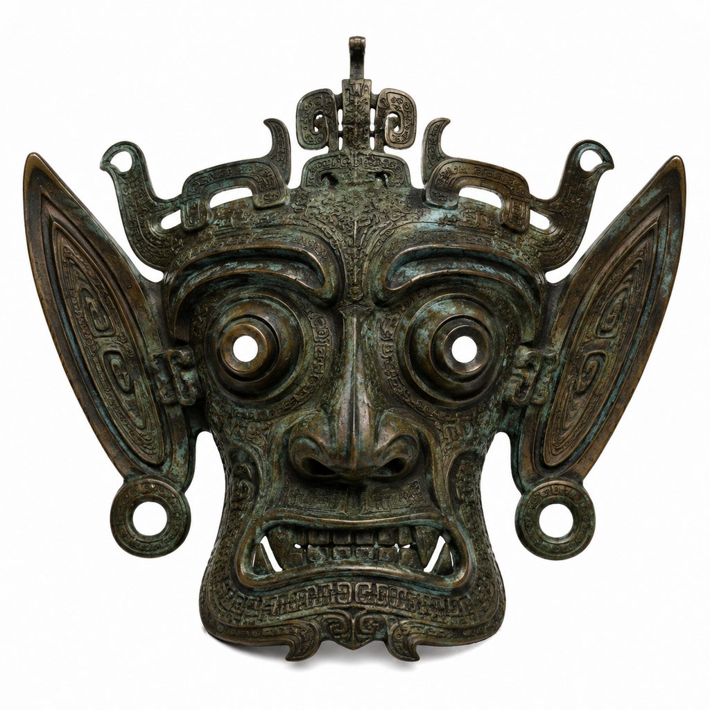青铜面具 青铜面具 纵目巨耳 狞厉 通神 上古洪荒写实道具图 3D资产参考